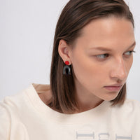 Mountain & Donut on Dots Earrings • Maroon / Black