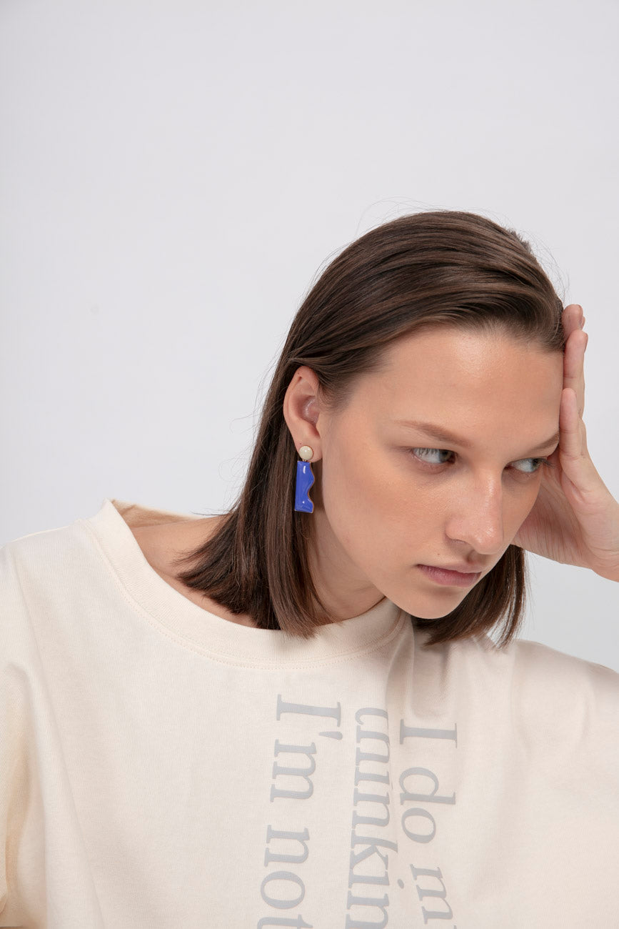 Cliff Earrings on Dots • Stone & Royal Blue