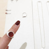 Sterling Silver Red Agate Lake Round Ring