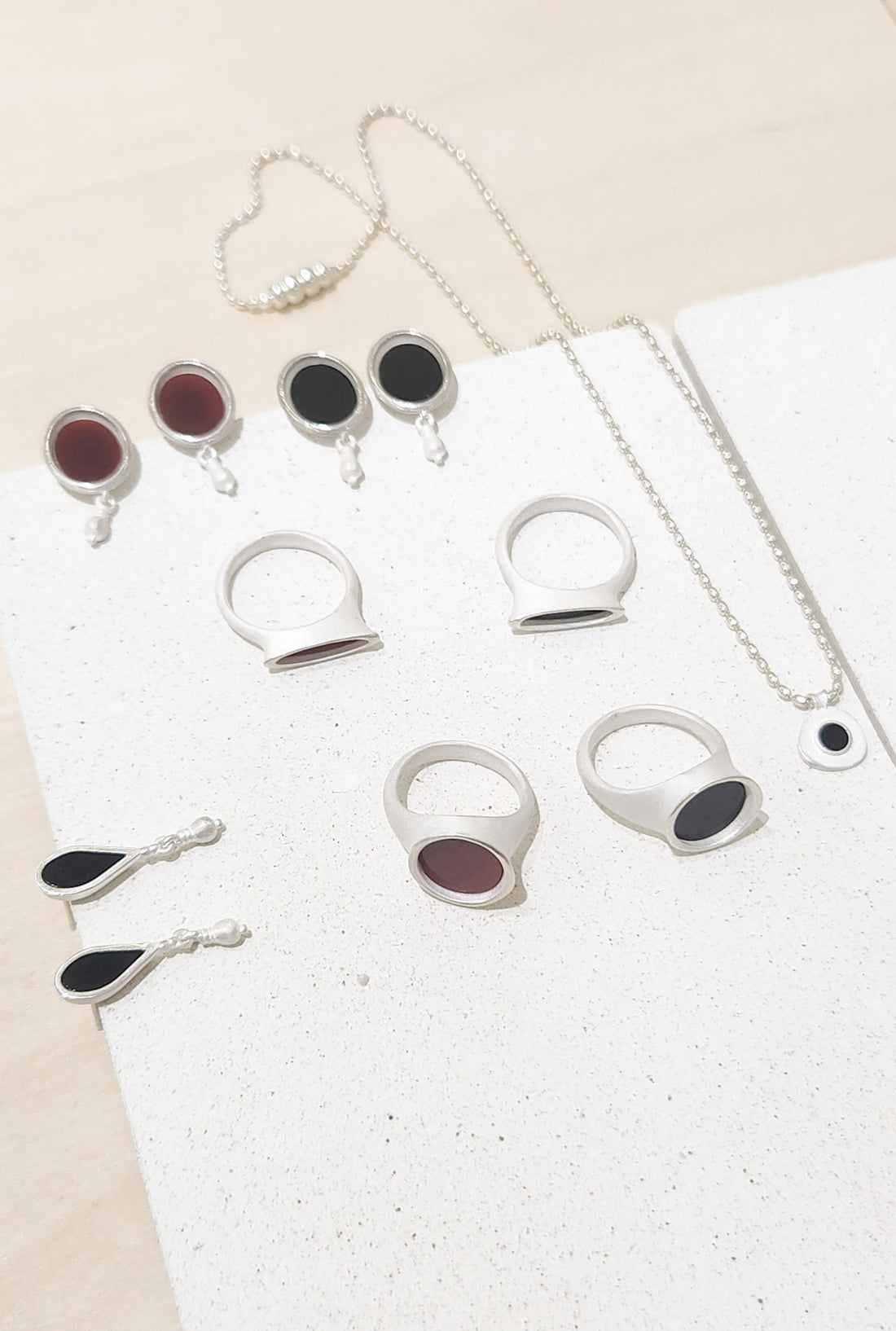 Sterling Silver Onyx Lake Pendant Stud Earrings