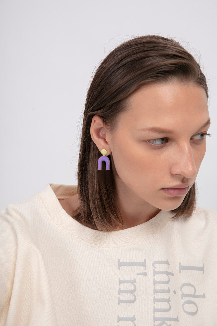 Mountain & Donut on Dots Earrings • Lilac / Lemon