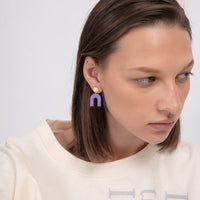 Mountain & Donut on Dots Earrings • Lilac / Lemon