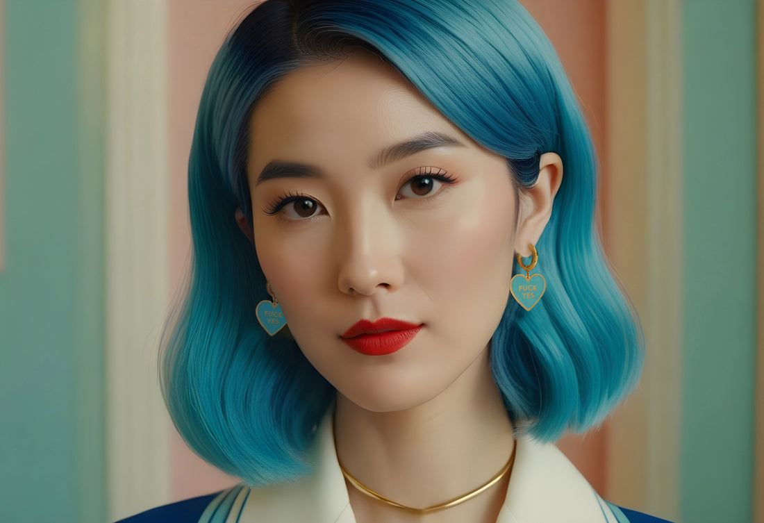 Fuck Yes Earrings Bright Blue/ Reversible