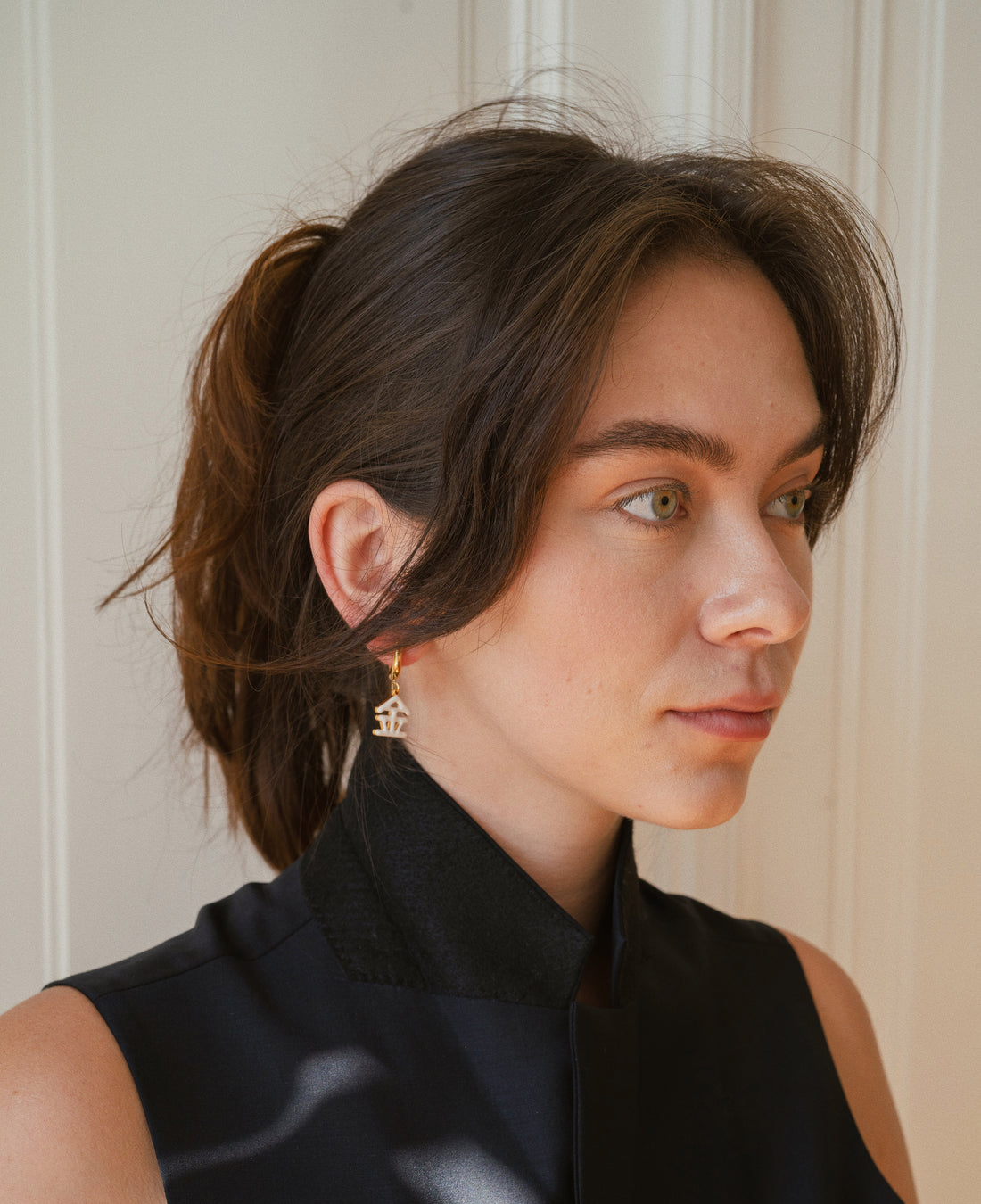 Five Elements / Metal Earrings • Gold & Beige