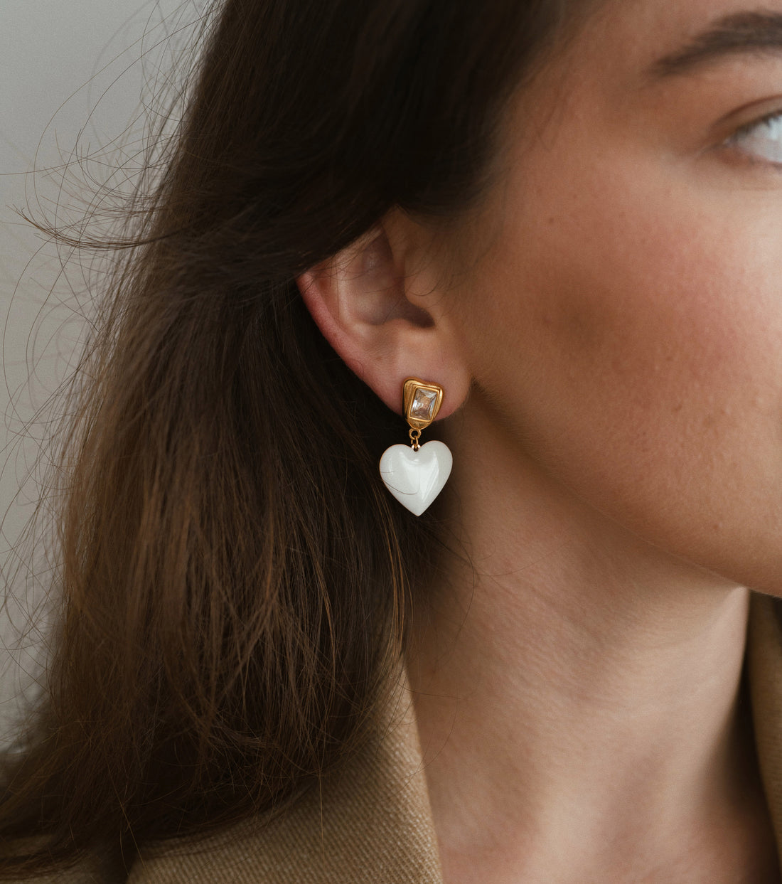 Precious Heart Earrings • Sparkly White