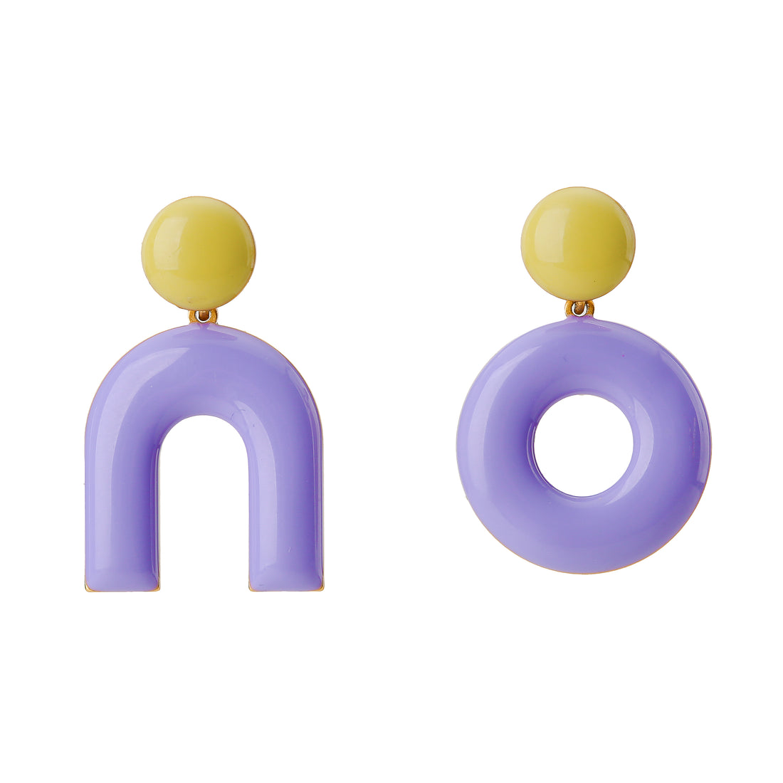 Mountain & Donut on Dots Earrings • Lilac / Lemon