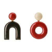 Mountain & Donut on Dots Earrings • Maroon / Black