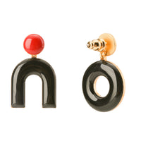 Mountain & Donut on Dots Earrings • Maroon / Black