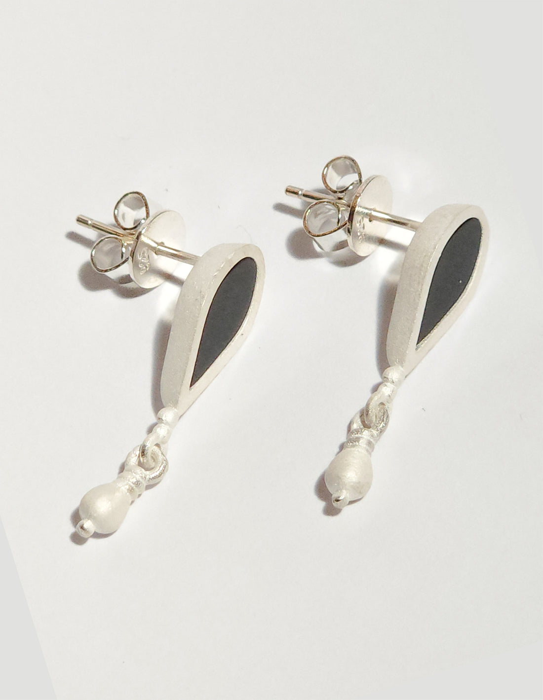 Sterling Silver Onyx Lake Pendant Stud Earrings