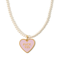 Fuck Yes Crystal Pearl Necklace • Pink