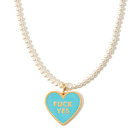 Fuck Yes Crystal Pearl Necklace • Cyan