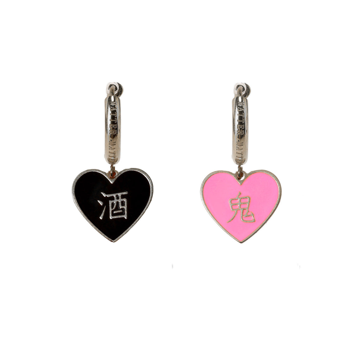酒/鬼 Alcohol/Ghost Steel Earrings • Black & Pink