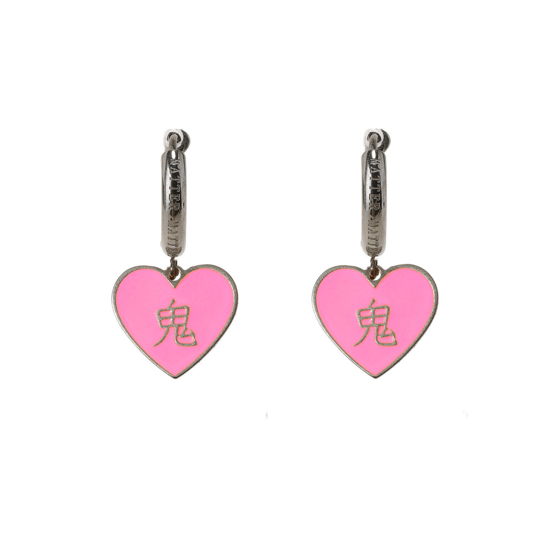 酒/鬼 Alcohol/Ghost Steel Earrings • Black & Pink