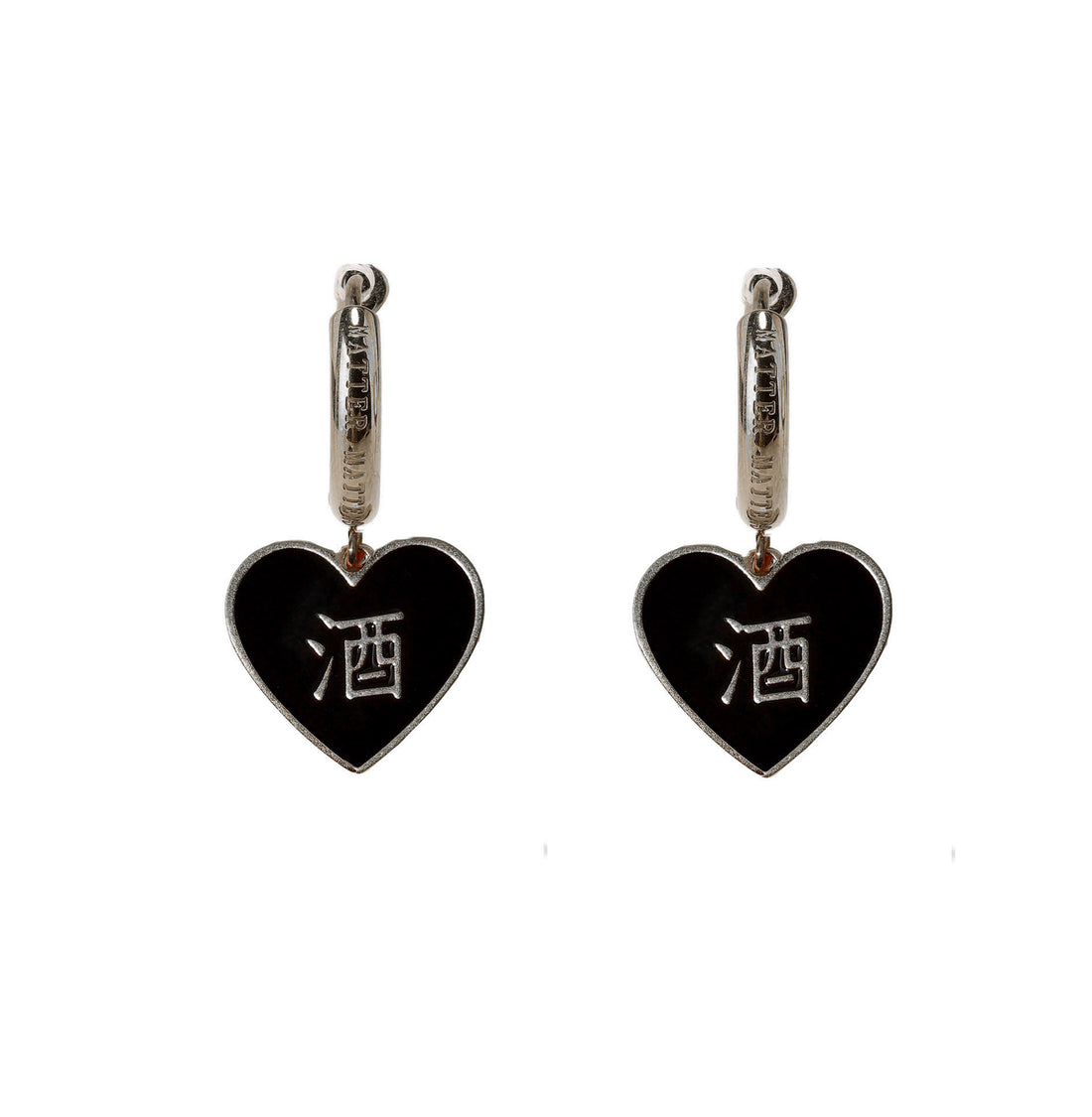 酒/鬼 Alcohol/Ghost Steel Earrings • Black & Pink