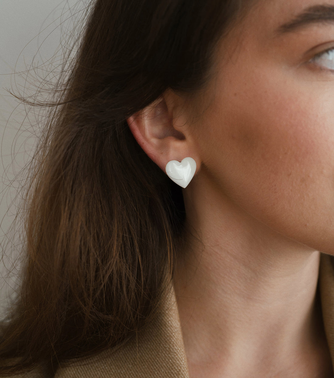 Puffy Heart Studs • White