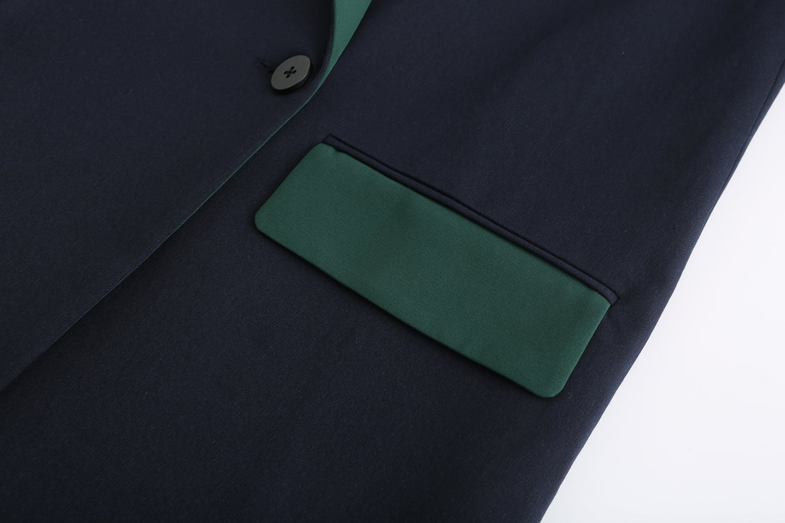 'So,' / Embroidered Two-Tone Oversized Blazer • Navy & Green