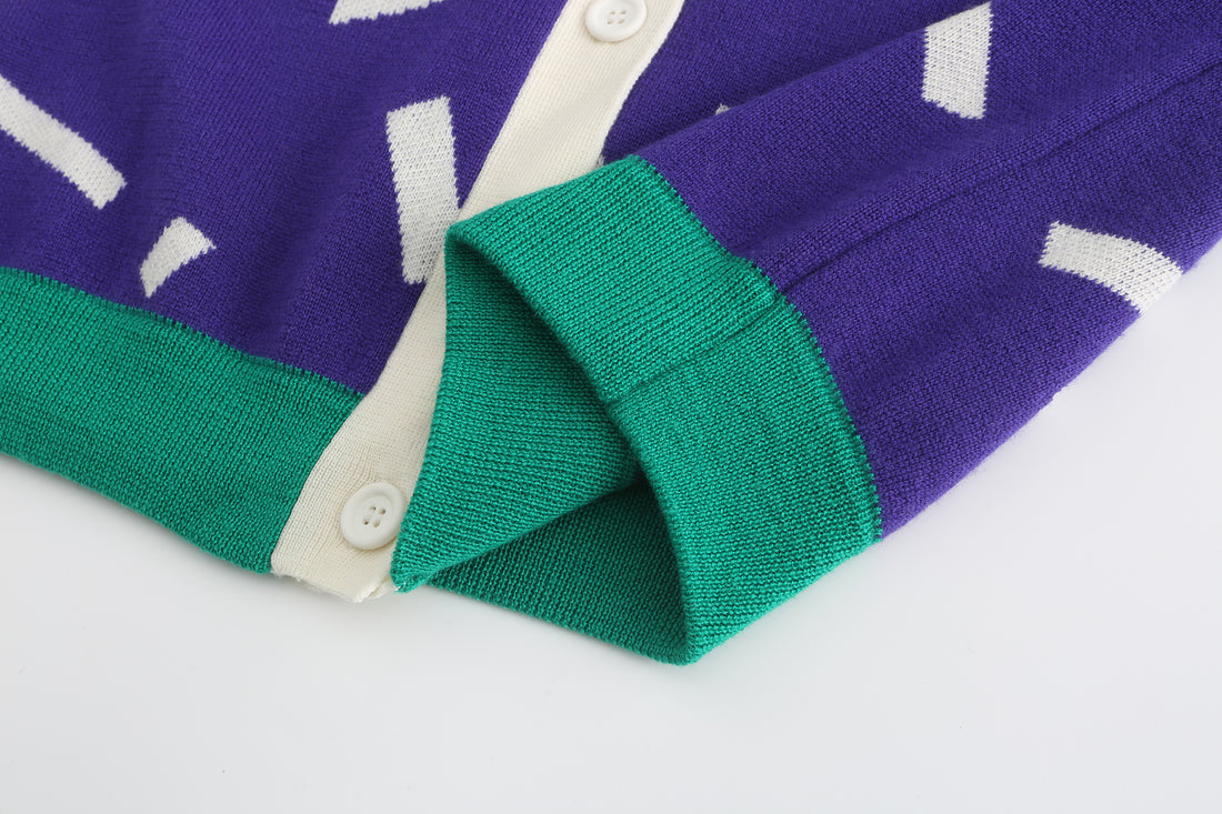 Ditsy / Merino Wool Cardigan • Purple