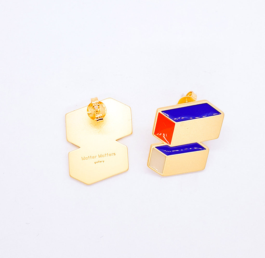 Cuboid Studs • Blue & Orange
