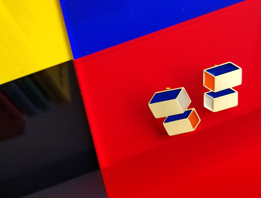 Cuboid Studs • Blue & Orange