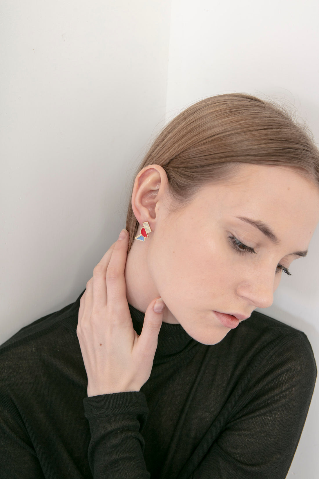 Tilt Earrings •  Red & Light Blue