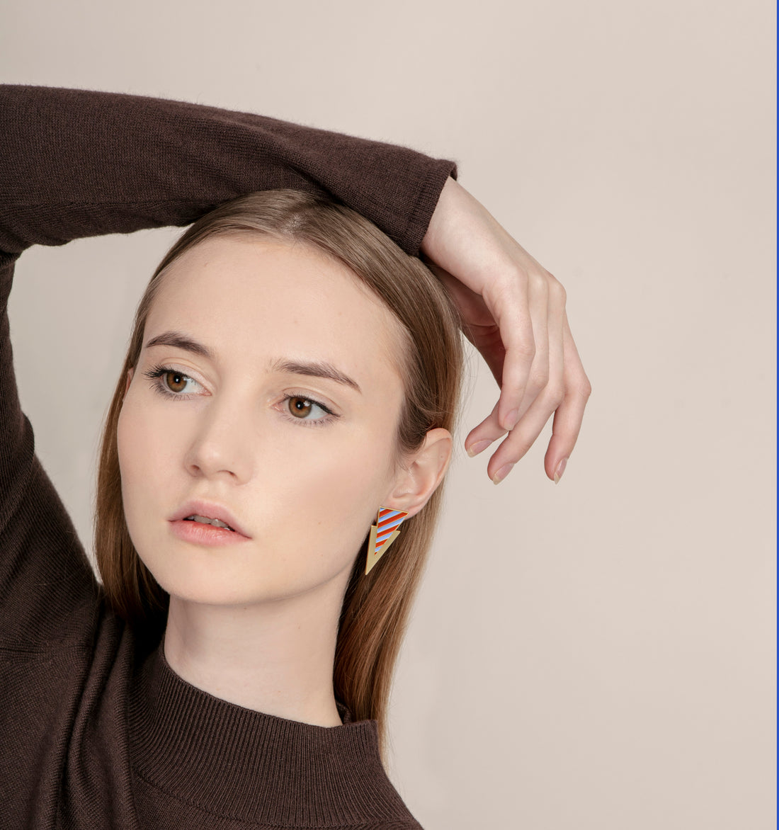 Striped Tri Earrings • Blue & Rush Orange