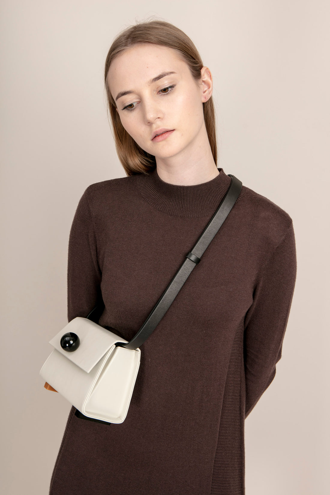 Mini Trapezoid Belt & Shoulder Bag • Beige