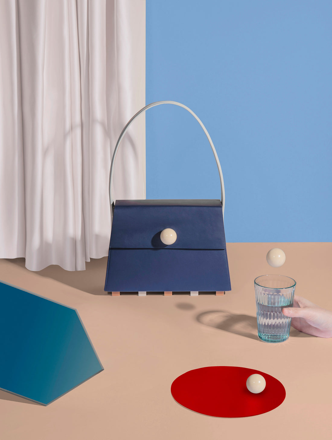 Long Trapezoid Top Handle Satchel Bag • Navy