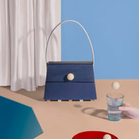 Long Trapezoid Top Handle Satchel Bag • Navy