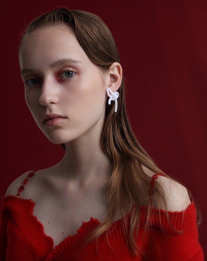 White Velvet Bow Earrings