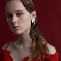 White Velvet Bow Earrings