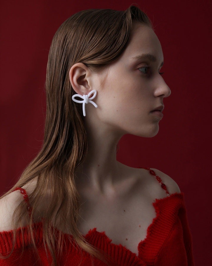 White Velvet Bow Earrings