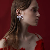 White Velvet Bow Earrings