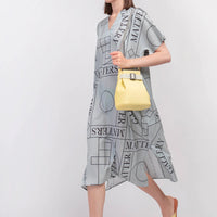 'Not' / Pattern Short Sleeved V-Neck Dress • Grey