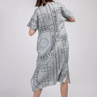 'Not' / Pattern Short Sleeved V-Neck Dress • Grey