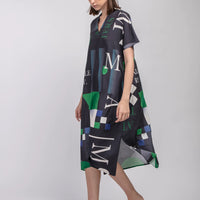 'Moss' / Pattern V-Neck Dress • Navy