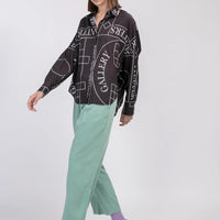 'Not' / Pattern Loose Fit Capri Shirt • Black
