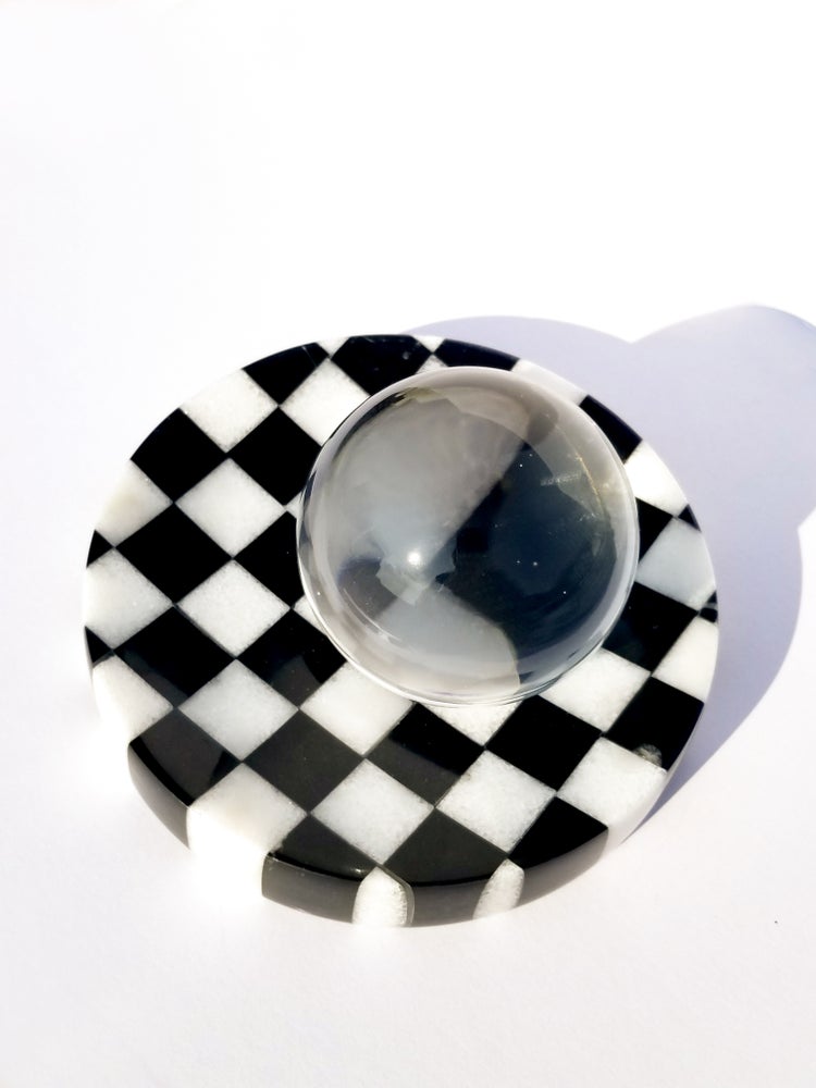 Checkered Marble Ashtray with Crystal Ball