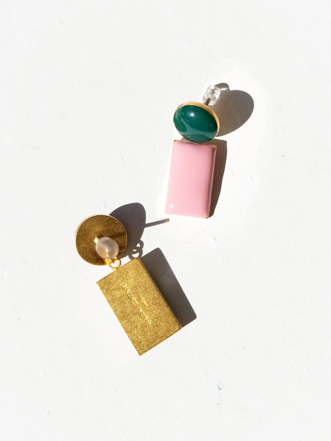 Iris Drop Earrings • Pink / Dark Green