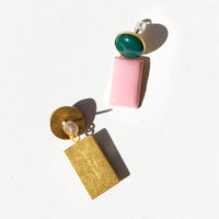 Iris Drop Earrings • Pink / Dark Green