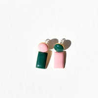 Iris Drop Earrings • Pink / Dark Green