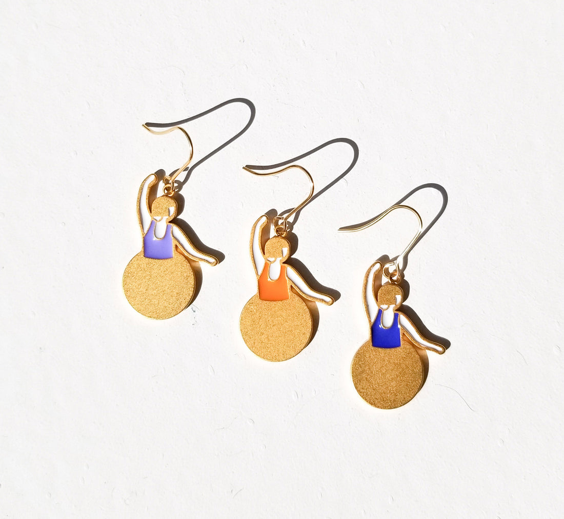 Bauhaus Ballet Earrings • Red & Blue