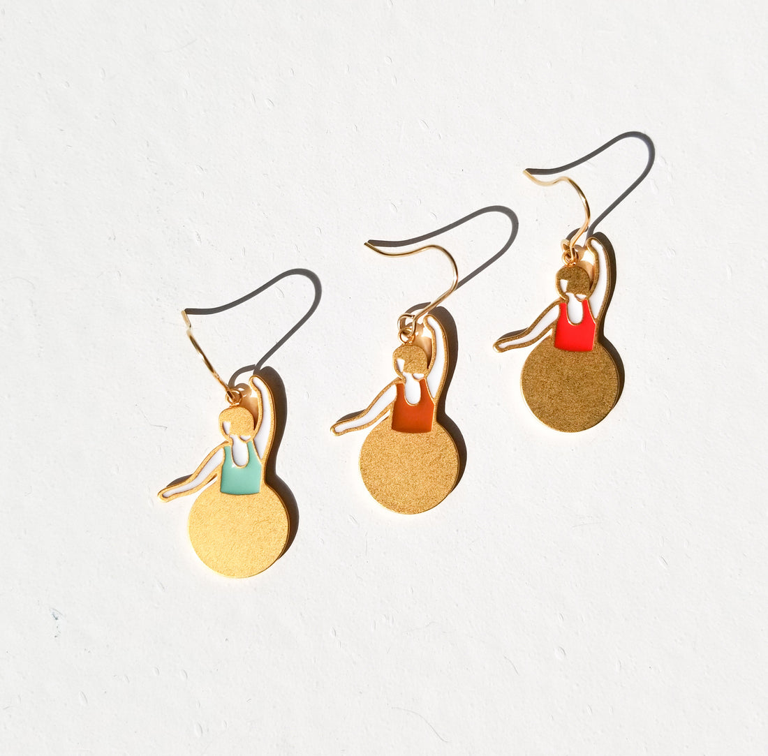 Bauhaus Ballet Earrings • Purple & Mint