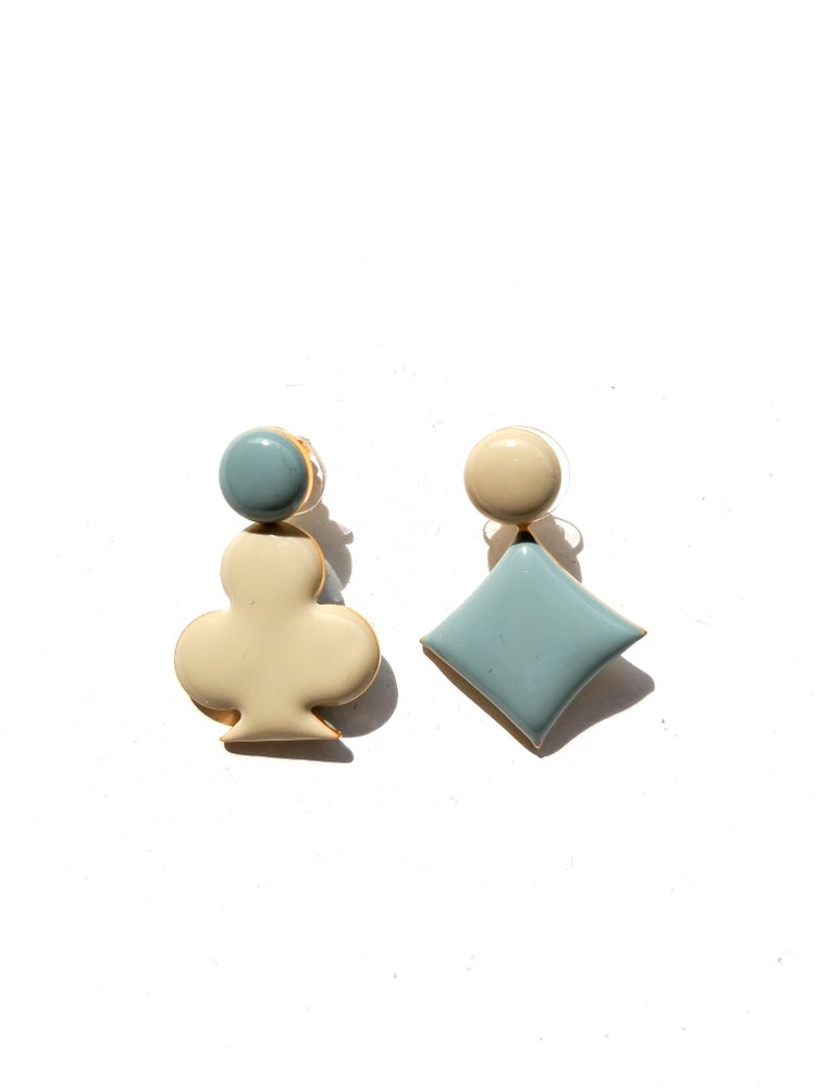 Diamond & Luck on Dots Earrings • Stone / Pea Green