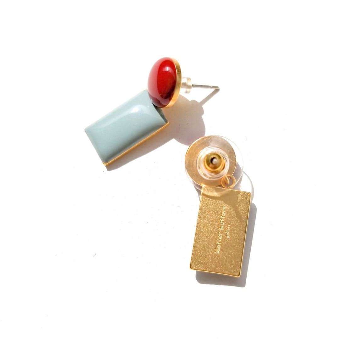 Iris Drop Earrings • Maroon / Pea Green