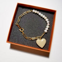 Follow Your Heart / Pearl Bracelet • Tan & Sky Blue