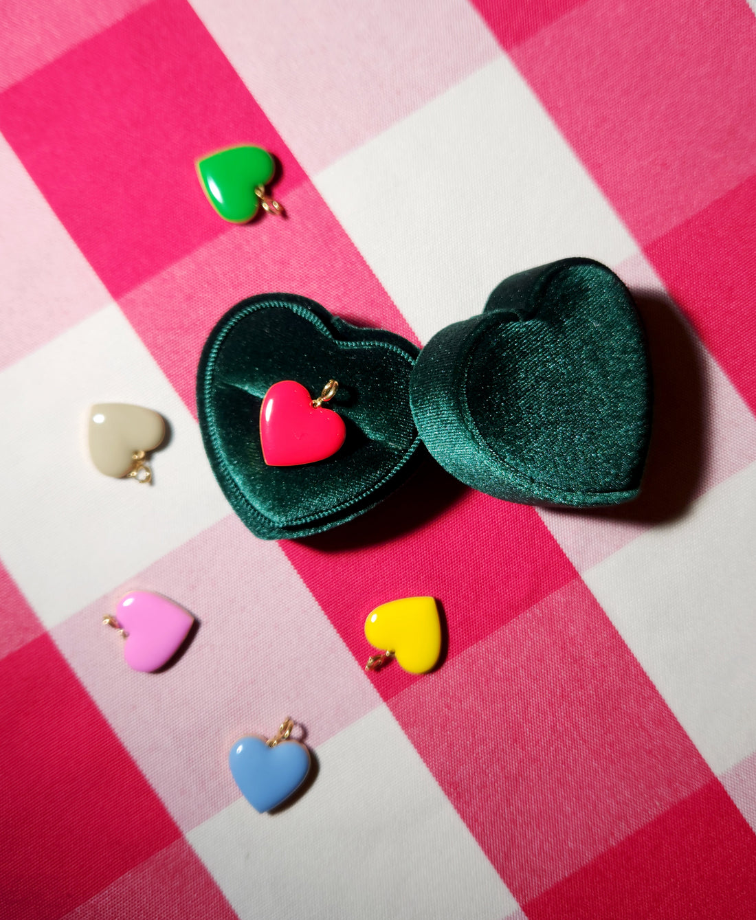 Set Your Heart Pendant • Pink & Forest Green