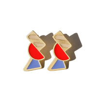 Tilt Earrings •  Red & Light Blue