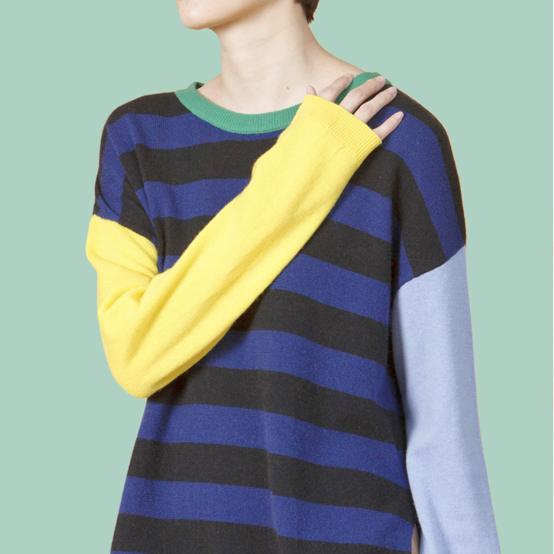 Opposite Ends / Wool Cashmere-Blend Sweater • Yellow/ Light Blue