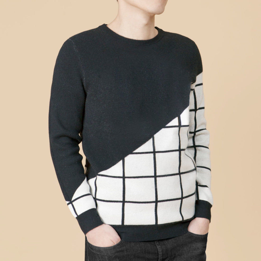 Fill in the Grids / Wool Cashmere-Blend Sweater • Black
