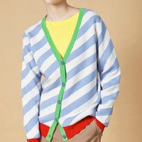 Earn Your / Wool Cashmere-Blend Cardigan • Light Blue / Red